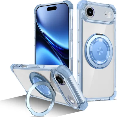Produktbild von Handyhülle für iPhone Air Magnetisches Ringhalter Ständer Kompatibel mit Magsafe Militärschutz Transparente Hülle Blau