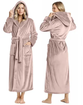 Obrázek produktu pro Dámský župan NY Threads z fleecu s kapucí, dlouhý plyšový župan, barva: taupe