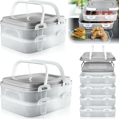 Produktbild von 2x Partycontainer mit je 2 Ebenen und Hebeeinsatz Transportbox XL Kuchentransportbox