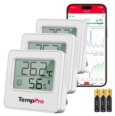 Produktbild von Thermo-Hygrometer Bluetooth Raumthermometer digital - App - 3er-Set - Reichweite 80 m - Mit Gesichtsanzeige