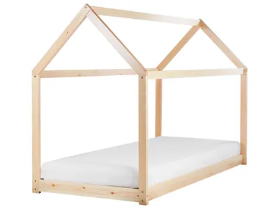 Obrázek produktu pro BELIANI Dřevěná dětská postel 90 x 200 cm ve světle hnědém dřevěném provedení nábytek do dětského pokoje rám postele