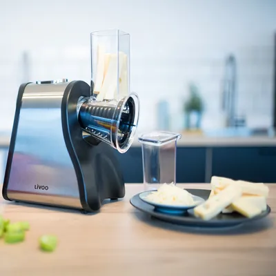 Zdjęcie produktu dla LIVOO Wielofunkcyjna tarka kuchenna 4 nasadki Stal nierdzewna 200 W DOP192