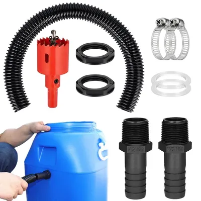 Image de Kit de raccordement pour citernes d'eau de pluie avec tuyau de raccordement de 100 cm, 2 raccords de tuyau de 32 mm