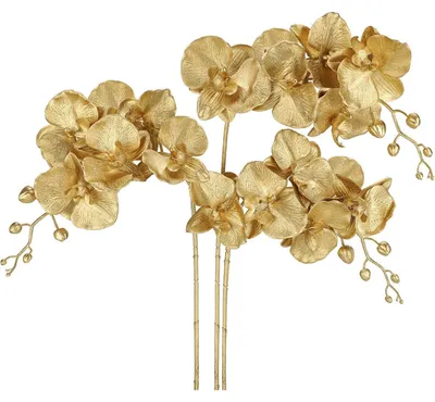 Produktbild von Kunstblume Orchideenzweig Phalaenopsis 9 Blüten Real-Touch Weiß Gold 3er Set