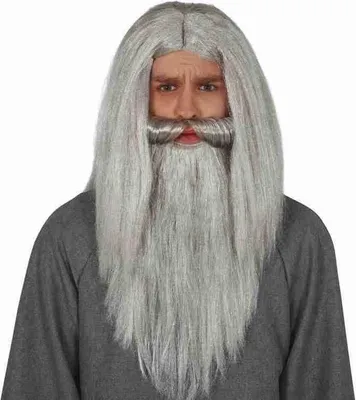 Zdjęcie produktu dla Średniowieczny czarodziej szara peruka broda czarodziej kostium na Halloween, kolor: szary