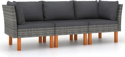 Produktbild von vidaXL 3-Sitzer-Gartensofa mit Kissen Grau Poly Rattan