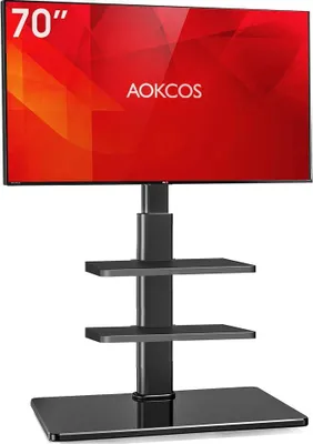Produktbild von Ständer für 32-70 Zoll Flach&Curved Fernseher, TV Bodenständer Höhe 1350mm, Höhenverstellbar Schwenkbar Neigbar Fernsehständer 3 Stufigen Regalen, Max.VESA 400x400mm bis zu 40kg (Schwarz)