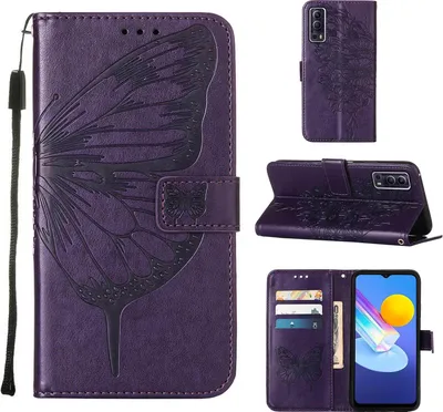 Obrázek produktu pro VIVO Y72 5G Pouzdro, Motýlí Reliéf Flip Kožené Pouzdro s Kapsami na Karty a Stojánkem pro VIVO Y72 5G / Y52 5G Fialová