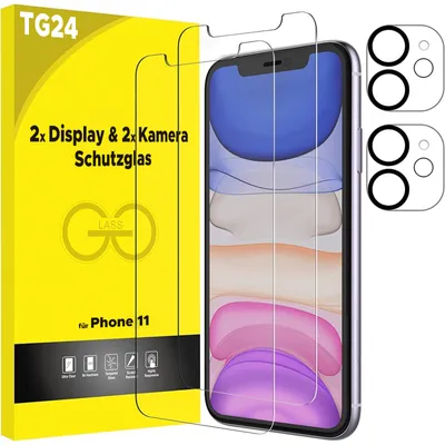 Produktbild von TG24 Panzerglas Display- & Kameraschutz iPhone 11, 9H Härte, 0,33mm Stärke, 4 Stück, Schutzhüllenfreundlich, Blasenfreie Installation