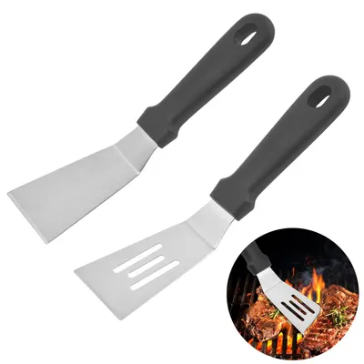Produktbild von 2 Edelstahlspatel, kleine Servierspatel, flache Metallspatel zum Kochen und Backen, für Pfannkuchen, Eier, Keksteig, Tiramisu, Pizza