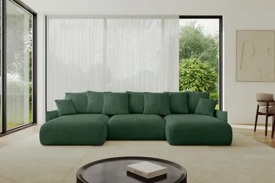 Produktbild von ALTDECOR Ecksofa in U-Form mit Schlaffunktion und Bettkasten - ONESK-U-v1 304x165x72 cm  Grün - Corner Sofa Bett Eckcouch Couch U-Form Schlafcouch Ausziehbar Wohnlandschaft Schlafsofa Cauchsofa
