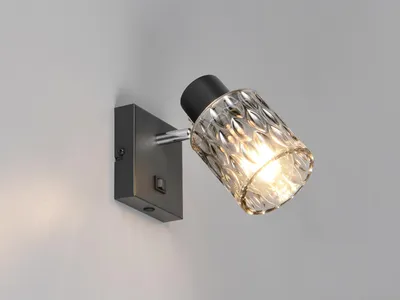 Produktbild von Retro LED Wandstrahler innen mit Schalter und Rauchglas Lampenschirm schwenkbar