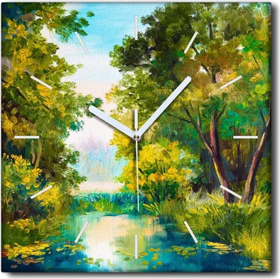 Produktbild von Coloray Uhr auf Leinwand 30x30 cm Wand Uhr Dekoration Wohnzimmer Segeltuch weiße Zeiger -Baum des Grassee