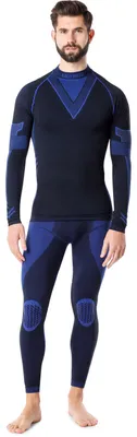 Image de Ladeheid Ensemble de sous-vêtements fonctionnels pour hommes T-shirt à manches longues Caleçon long Thermoactif LAGI003 (Noir/Bleu marine, S)