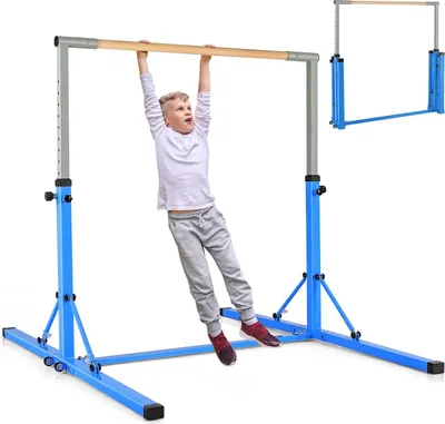 Produktbild von GOPLUS Gymnastik Turnreck, 13-stufig höhenverstellbar, Turnstange faltbar mit Rollen, bis 100 kg belastbar, Gymnastikstange für Kinder ab 3 Jahren