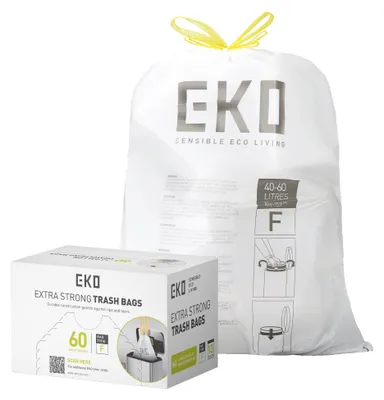 Image de Sacs poubelle EKO résistants à la déchirure, avec cordon de serrage, capacité de 60 litres, lot de 60 sacs, extra résistants