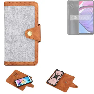 Produktbild von K-S-Trade Handyhülle kompatibel mit Motorola Moto G54 5G Power Schutzhülle Filz-Hülle Kunst-Leder hellgrau braun (1x)