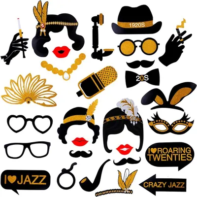 Productafbeelding van Fotorekwisieten 28 stuks, 1920s Gatsby thema, met bamboestokken, voor feest, verjaardag, bruiloft