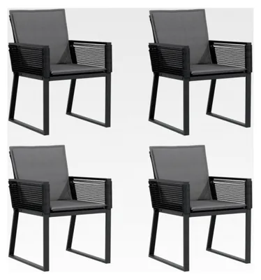 Produktbild von Gartenstühle 4 Stück, Gartenstuhl mit Kissen, Gartensessel für Garten, Balkon und Terrasse, Schwarz Poly Rattan