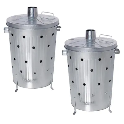 Produktbild von 2x Verbrennungstonne 75l Metall Verzinkt mit Deckel Gartenabfall Verbrenner Brenntonne Garten Feuertonne