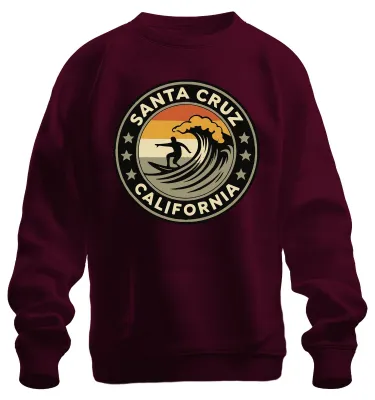 Produktbild von Santa Cruz California Surfer Welle Retro Strand Küste Sweatshirt Pullover, Burgundy, M