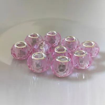 Obrázek produktu pro Großloch Spacer Charm Perlen Rondelle facettiert, 14 mm, 10 Stück, Rosa