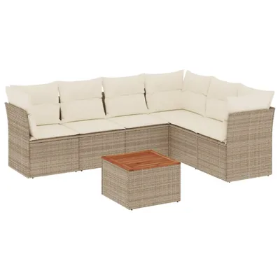 Produktbild von vidaXL 7-tlg. Garten-Sofagarnitur mit Kissen Beige Poly Rattan