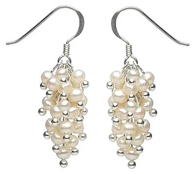 Produktbild von Ohrringe Ohrhänger aus Perlen & 925 Silber Trauben creme weiß Ohrschmuck Damen