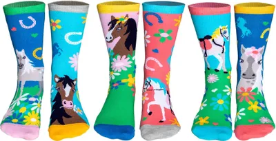Produktbild von United Oddsocks Kinder Socken, 6 individuelle Socken - Geschenkbox, Motivsocken Giddy Up 30,5-39