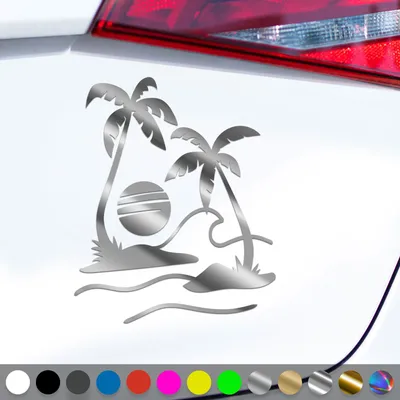 Produktbild von PantherPixel Palmen Aufkleber Meer Camping Bus Reisen Sonne Strand Sticker Auto Geschenkidee Farbe Chrom-Silber