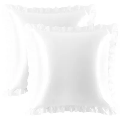 Zdjęcie produktu dla Zestaw 2 poszewek na poduszki satynowych, białe, 80x80 cm, z falbankami i zapięciem hotelowym
