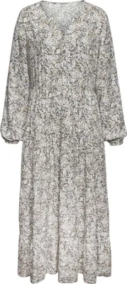 Produktbild von VIVANCE Maxikleid mit Alloverprint, V-Ausschnitt, Webkleid, locker bequemer Look grau-beige bedruckt Größe 42