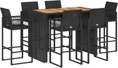 Produktbild von 7-tlg. Gartenbar-Set ohne Kissen Schwarz Poly Rattan Akazie