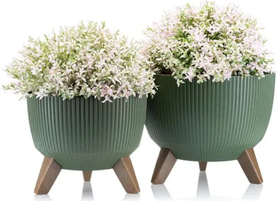 Produktbild von HowHomely | Pflanzkübel, Set aus 2 Blumentöpfen, Pflanztopf Grün - 18,3 & 15 cm - Blumentrog, Blumentopf