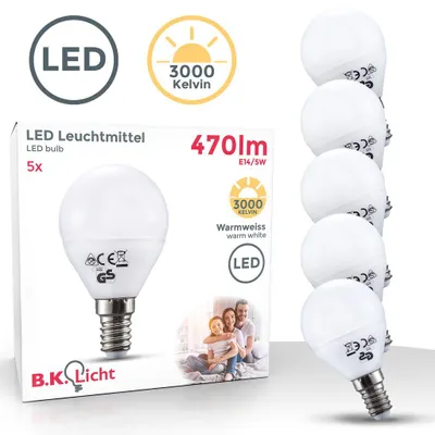 Image de Lot de 5 Ampoules LED E14 Sphérique 5W 470 lumens Eq 35W | Température de Couleur: Blanc chaud 3000K