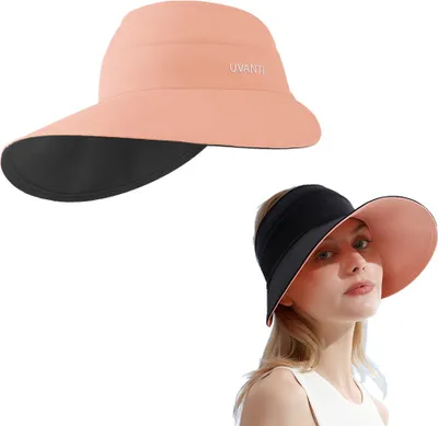Produktbild von Frauen Sonne Visor breite Krempe leeren Top UV-Schutz Strand Hut faltbar Sonnenhut Pferdeschwanz für Sommer im Freien Strand Tennis