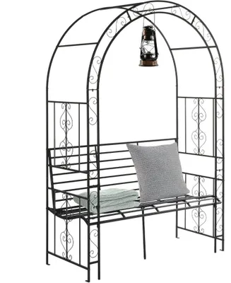 Obrázek produktu pro Růžová oblouková konstrukce - Opěrka pro popínavé rostliny - Zahradní oblouk - Oblouk pro popínavé rostliny - Pergola - Kovová růžová oblouková konstrukce s lavičkou - Ocel s práškovým nástřikem