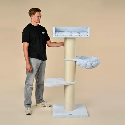Image de RHRQuality Arbre à chat pour grands chats - Royalty de Luxe – 158 cm de haut –  Avec poteaux en sisal extra épais de 20 cm – Bleu Teddy