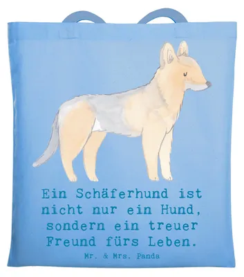 Produktbild von Mr. & Mrs. Panda Tote Bag Schäferhund Freund - Sky Blue - Geschenk, Hunderassen, treuer Begleiter, intelligenter Hund, Beschreibung, Hunde, Einkaufstasche, Hunderasse