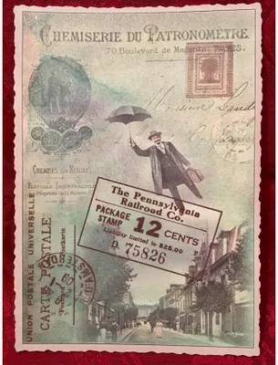Zdjęcie produktu dla Pocztówka w stylu vintage przedstawiająca mężczyznę z parasolem z efektem brokatu