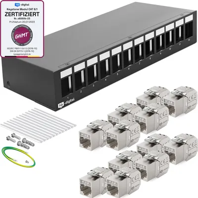 Produktbild von hb-digital Patchpanel 12 Port mit 12 x Keystone Module Cat 8 schwarz