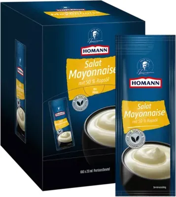 Mehrfach Verpackungsbild Homann Salatmayonnaise der Klassiker als Beilage zu Pommes 100x20ml