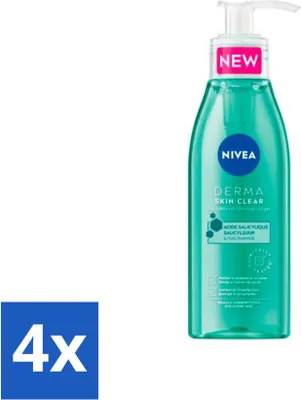 Produktbild von NIVEA – Reinigungsgel – DERMA Skin Purification – Für unreine Haut – Mit Salicylsäure (AHA) & Niacinamid – Gegen Akne & Mitesser – 150 ml - Vorteilspack - 4 Stücke