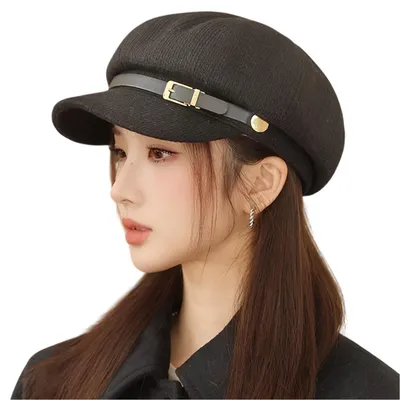 Produktbild von Damen Ballonmütze Warme Schirmmütze Wintermütz Barett Maler Mütze für Herbst Winter, Schwarz
