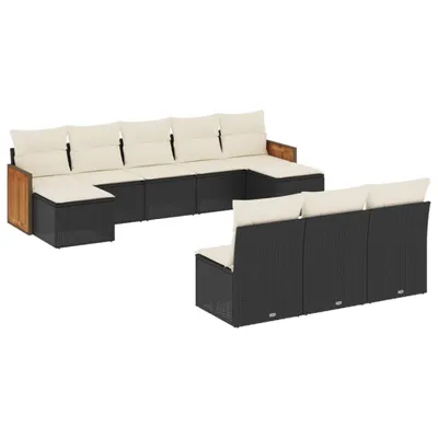 Produktbild von vidaXL 10-tlg. Garten-Sofagarnitur mit Kissen Schwarz Poly Rattan