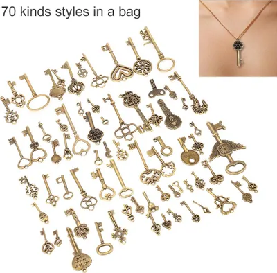 Obrázok produktu pre Bronzové kľúče Dekorácia Vintage DIY remeslá Prívesky Oblečenie Materiály (70 kusov štýlov)