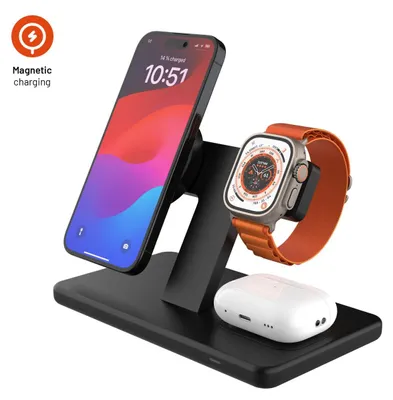 Immagine prodotto di FIXED Fixed | MagPowerstation 3-in-1 wireless charging stand with MagSafe mount support | FIXMPOS-BK | Black