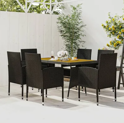Produktbild von The Living Store 7-tlg. Garten-Essgruppe Poly Rattan Schwarz