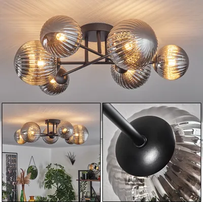 Produktbild von Isorella Deckenlampe aus Metall/Riffelglas in Schwarz/Klar