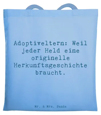 Produktbild von Mr. & Mrs. Panda Tote Bag Spruch Adoptiveltern Helden - Sky Blue - Geschenk, Jutebeutel, Geschichten, Beutel, Verwandte, Shopping Tasche, elterliche Liebe, Einkaufstasche